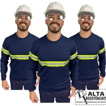 Camiseta Manga Longa RESISTENTE com Faixa Refletivo Malha Fria Uniforme Profissional Sinalização Eletricista Construção