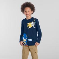Camiseta Manga Longa Sonic Menino Azul Marinho - Brandili Camiseta Manga Longa Sonic Menino Azul Marinho - Brandili