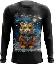Camiseta Manga Longa Tigre Noite Estrelada Van Gogh 3