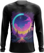 Camiseta Manga Longa Vaporwave Paisagem Estilosa Púrpura 8