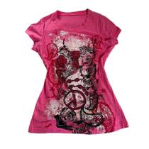 Camiseta MANGMAO Emo Grunge de manga curta Y2K para mulheres rosa