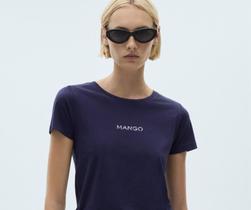 Camiseta Mango Slim Aplicação Logo Azul