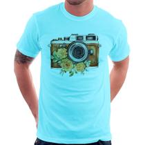 Camiseta Máquina Fotográfica Vintage e Flores - Foca na Moda