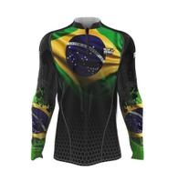 Camiseta Mar Negro Peixe Pesca Proteção Solar 50+ Com Luvinha Brasil Tucunaré Tamanho Especial