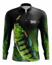 Camiseta Mar Negro Peixe Pesca Proteção Solar 50+ Com Luvinha Brasil Tucunaré Tamanho Especial