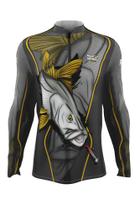 Camiseta Mar Negro Peixe Pesca Proteção Solar 50+ Com Luvinha Tucunaré Tamanho Especial G1 G2 G3