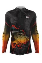 Camiseta Mar Negro Peixe Pesca Proteção Solar 50+ Com Luvinha Tucunaré Tamanho Especial G1 G2 G3