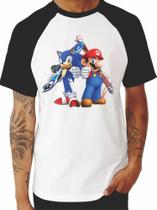 Camiseta Mario Bros E Sonic Juntos