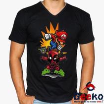 Camiseta Mario e Deadpool 100% Algodão Mario Bros Geeko