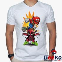 Camiseta Mario e Deadpool 100% Algodão Super Mario Bros Geeko