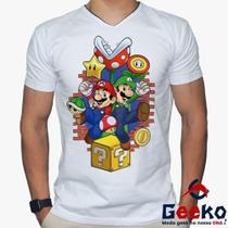 Camiseta Mario e Luigi 100% Algodão Mario Bros Geeko