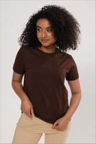 Camiseta Marrom Decote Redondo Em Algodão Penteado Sustentável Camiseta Marrom Decote Redondo Em Algodão Penteado Sustentável