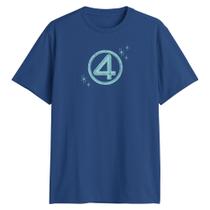 Camiseta Marvel Fantastic Four Logo Symbol Grunge Azul Camiseta Marvel Fantastic Four Logo Symbol Grunge Azul