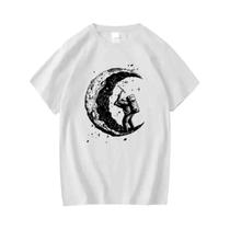 Camiseta Masculina 100% Algodão Com Estampa De Lua, Casual, Verão, Manga Curta, Ajuste Solto,