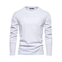 Camiseta Masculina 100% Algodão De Manga Comprida, Casual, De Alta Qualidade, Roupas Clássicas Para