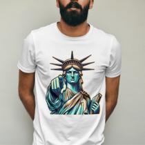 Camiseta Masculina 100 algodão Premium Gola Redonda Estampada Cartoon Estatua Liberdade Manga Curta