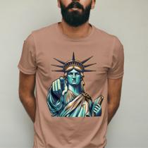 Camiseta Masculina 100 algodão Premium Gola Redonda Estampada Cartoon Estatua Liberdade Manga Curta