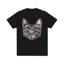 Camiseta Masculina 3D com Estampa de Gato Glitch - Estilo Engraçado e Vintage