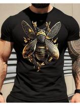 Camiseta Masculina Abelha Dourada em Algodão Preto - Design Elegante Camiseta Masculina Abelha Dourada em Algodão Preto - Design Elegante