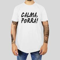 Camiseta Masculina Adulto Casual Algodão Premium Estampada Gola Redonda Frase Calma