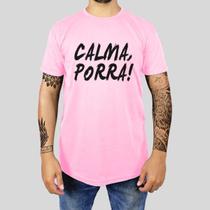 Camiseta Masculina Adulto Casual Algodão Premium Estampada Gola Redonda Frase Calma