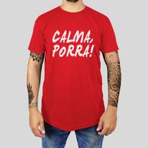 Camiseta Masculina Adulto Casual Algodão Premium Estampada Gola Redonda Frase Calma