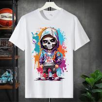 Camiseta Masculina Algodão Casual Streetwear Infantil, Adulto e Plus Size Caveira Mexicana Swag