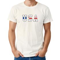 Camiseta Masculina Algodão Gola Careca Estampa USA Casual