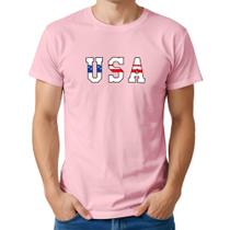 Camiseta Masculina Algodão Gola Careca Estampa USA Casual