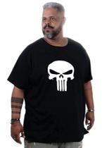 Camiseta Masculina Algodão Plus Size Estampa Justiceiro Caveira