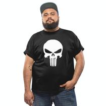 Camiseta Masculina Algodão Plus Size Estampa Justiceiro Caveira