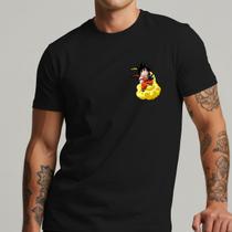 Camiseta Masculina Anime Goku Nuvem Voadora Dragon Ball Estilosa Algodão Nerd Otaku Casual Moda Geek