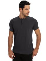 Camiseta Masculina Anistia Henley Manga Curta Anistia Grafite