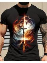 Camiseta Masculina Ascensão - Estampa de Crucificação em Algodão Preto Camiseta Masculina Ascensão - Estampa de Crucificação em Algodão Preto