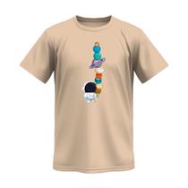 Camiseta Masculina Astronauta e Sistema Solar 100% Algodão Camisa Cores
