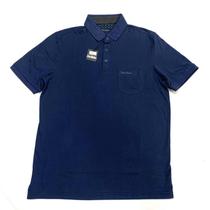 Camiseta masculina azul marinho gola polo pierre cardin