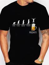 Camiseta Masculina Básica Algodão Estampada Preto Cerveja