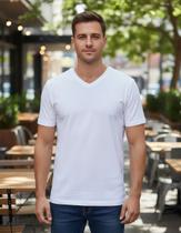 Camiseta Masculina Básica Decote V Algodão Cor:BrancoTamanho:XG