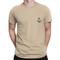 Camiseta Masculina Básica Estampa Âncora Gola Redonda 100% Algodão