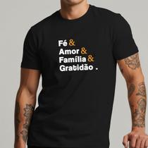 Camiseta Masculina Básica Fe Familia Amor Gratidao 100% Algodão Estampada