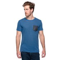 Camiseta Masculina Bolso Manga Curta Algodão Malha Flamé Azul M