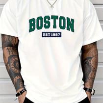 Camiseta masculina Boston Streetwear Hip Hop Casual 100% Algodão