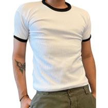 Camiseta Masculina Boxy, Blusa Texturizada Justa e Curta