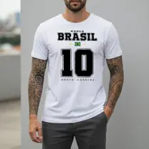 Camiseta Masculina Branca Brasil Bandeira Futebol Copa 2026 Algodão Premium Camisa Casual Torcedor Manga Curta Confortável Gola Redonda Estilo Urbano