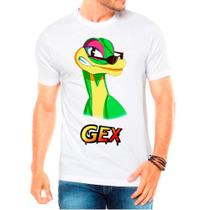 Camiseta Masculina Branca Gex Jacaré jogos games Camiseta Masculina Branca Gex Jacaré jogos games