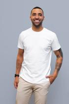 Camiseta Masculina Branco Em Decote Redondo Algodão Premium