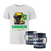Camiseta Masculina Brasil Caminhão Scania + Caneca Porcelana - Estradão BR