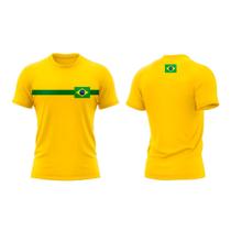 Camiseta Masculina Brasil Especial da Copa Manga Curta Amarela Faixa - Mar Negro
