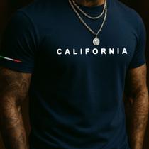 Camiseta Masculina California Preta Manga Curta Gola Redonda Estampada 100% Algodão