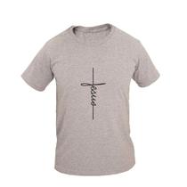 Camiseta Masculina Casual Algodão Manga Curta Cruz Jesus